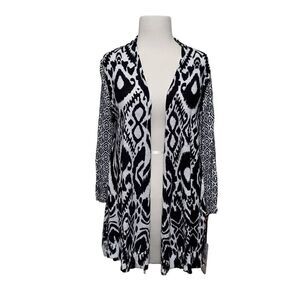Ruby Rd. Petite Open Knit Black|White Cardigan Sweater Size PM NEW
